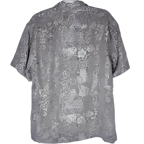 Kahala Mens Jacquard Floral Short Sleeve Apana Button-up Aloha Shirt Gray Medium - Picture 2 of 9